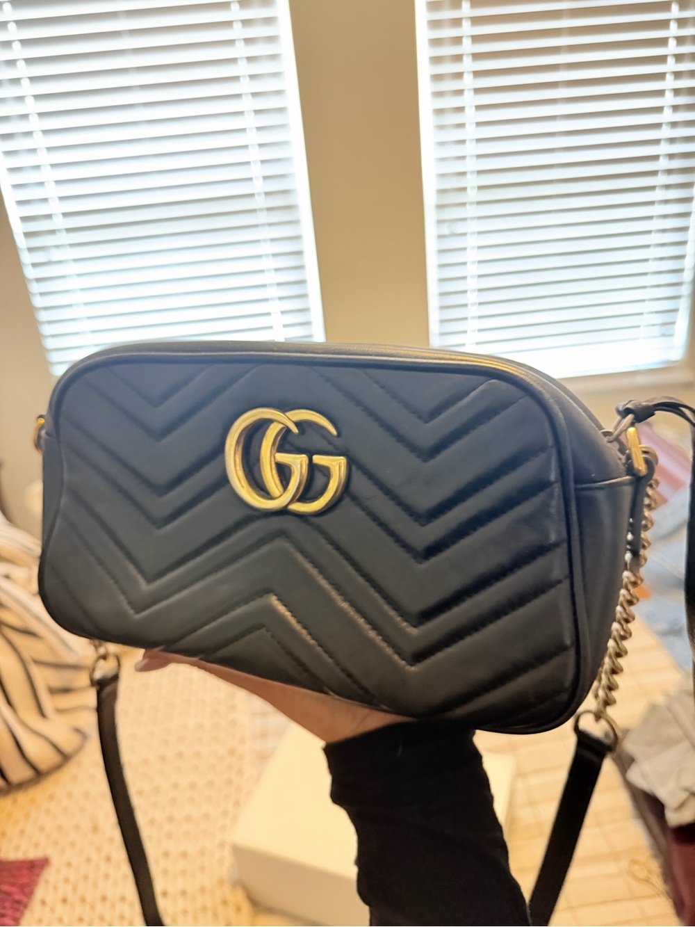 Gucci Black Quilted Leather GG Chain Strap Crossbody